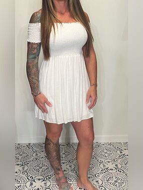 Show Me Your MuMu Off-Shoulder White Smocked Mini Dress